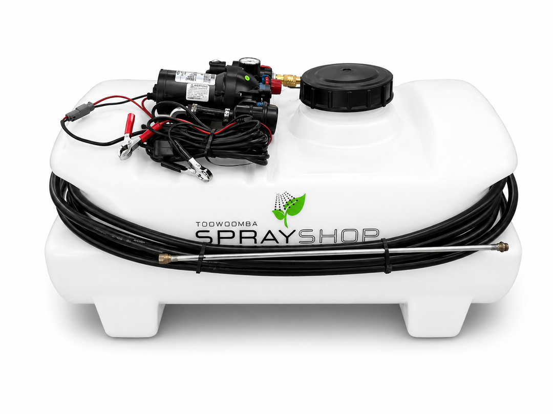 TSS-100E.15 100Ltr sprayer w/- 10mtr hose, RL10 spray gun, 60psi 15L/m Flojet pump, regulator and gauge. (830L x 520W x 400H) 16Kg dry weight.