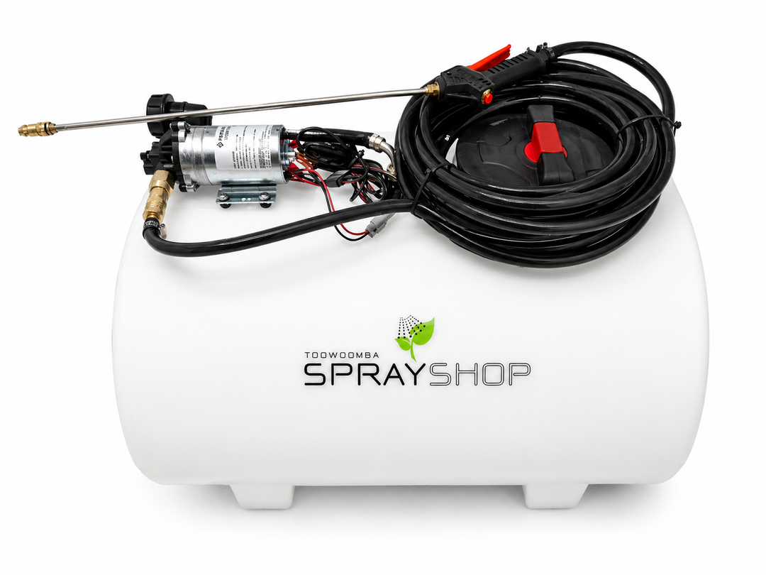TSS-200E 200Ltr sprayer w/- 10mtr hose, RL10 spray gun, 107psi 6.8L/m Shurflo pump. (820L x 640W x 600H) 21Kg dry weight.