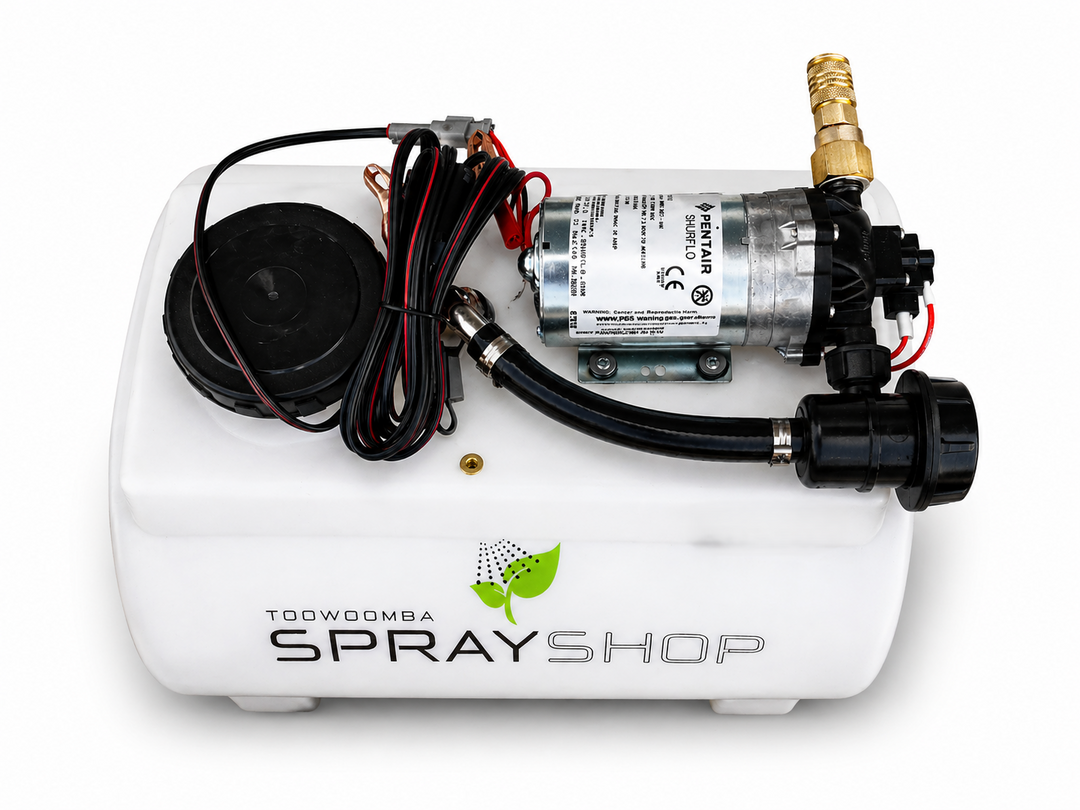 TSS-35E 35Ltr sprayer w/- 10mtr hose, RL10 spray gun, 107psi 6.8L/m Shurflo pump. (480L x 360W x 410H) 9Kg dry weight.