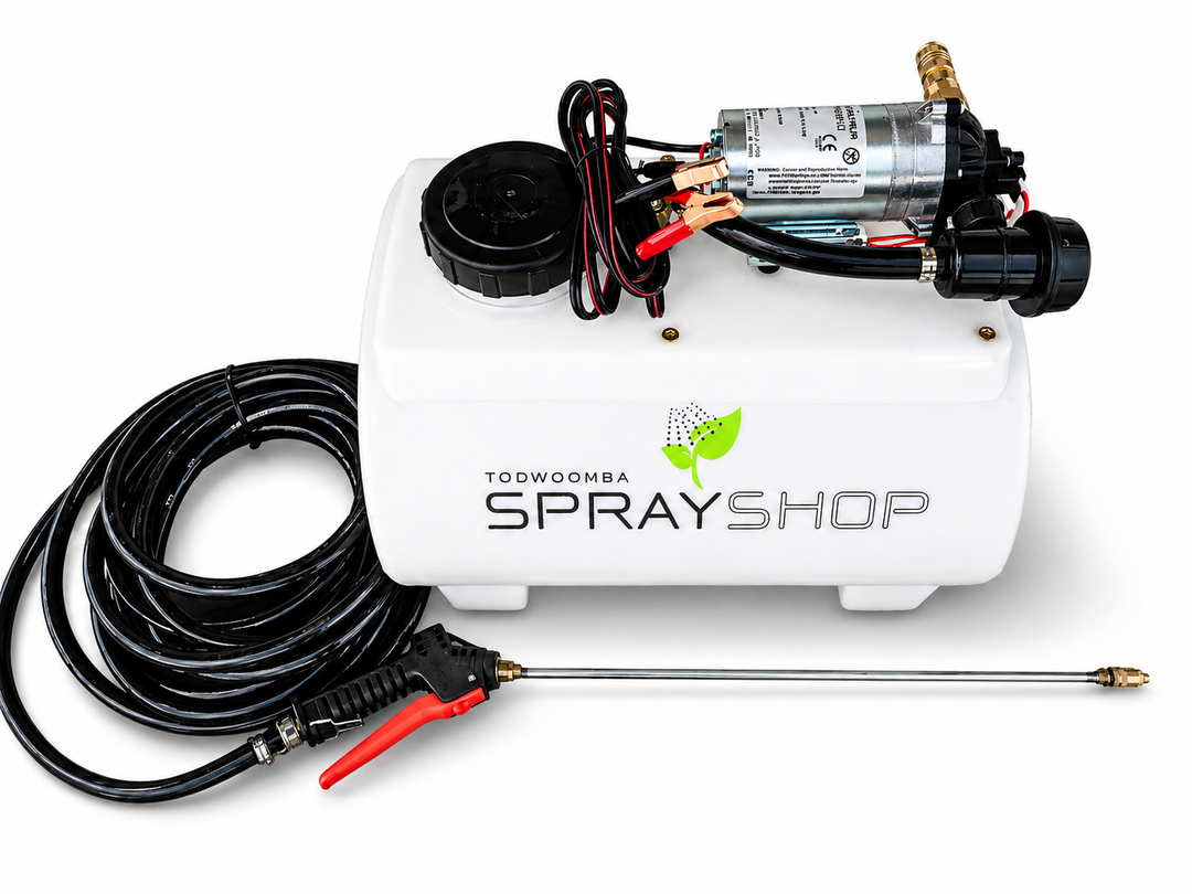 TSS-35E 35Ltr sprayer w/- 10mtr hose, RL10 spray gun, 107psi 6.8L/m Shurflo pump. (480L x 360W x 410H) 9Kg dry weight.